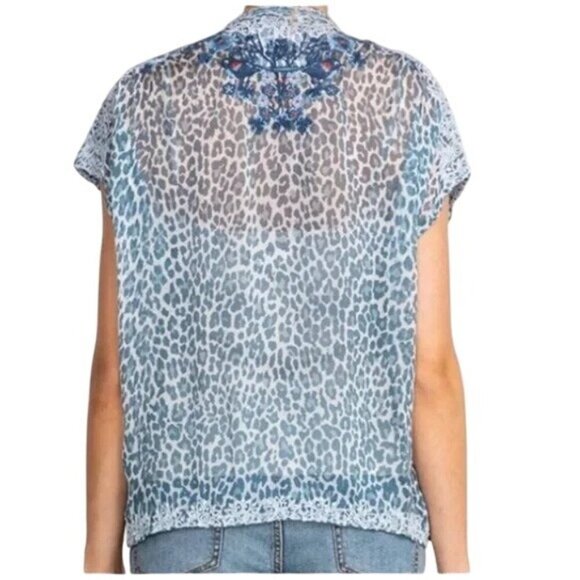 Johnny Was Biya Bluewell Chiffon Silk Embroidered Blouse BWomens Size M Boho Art - Picture 3 of 12